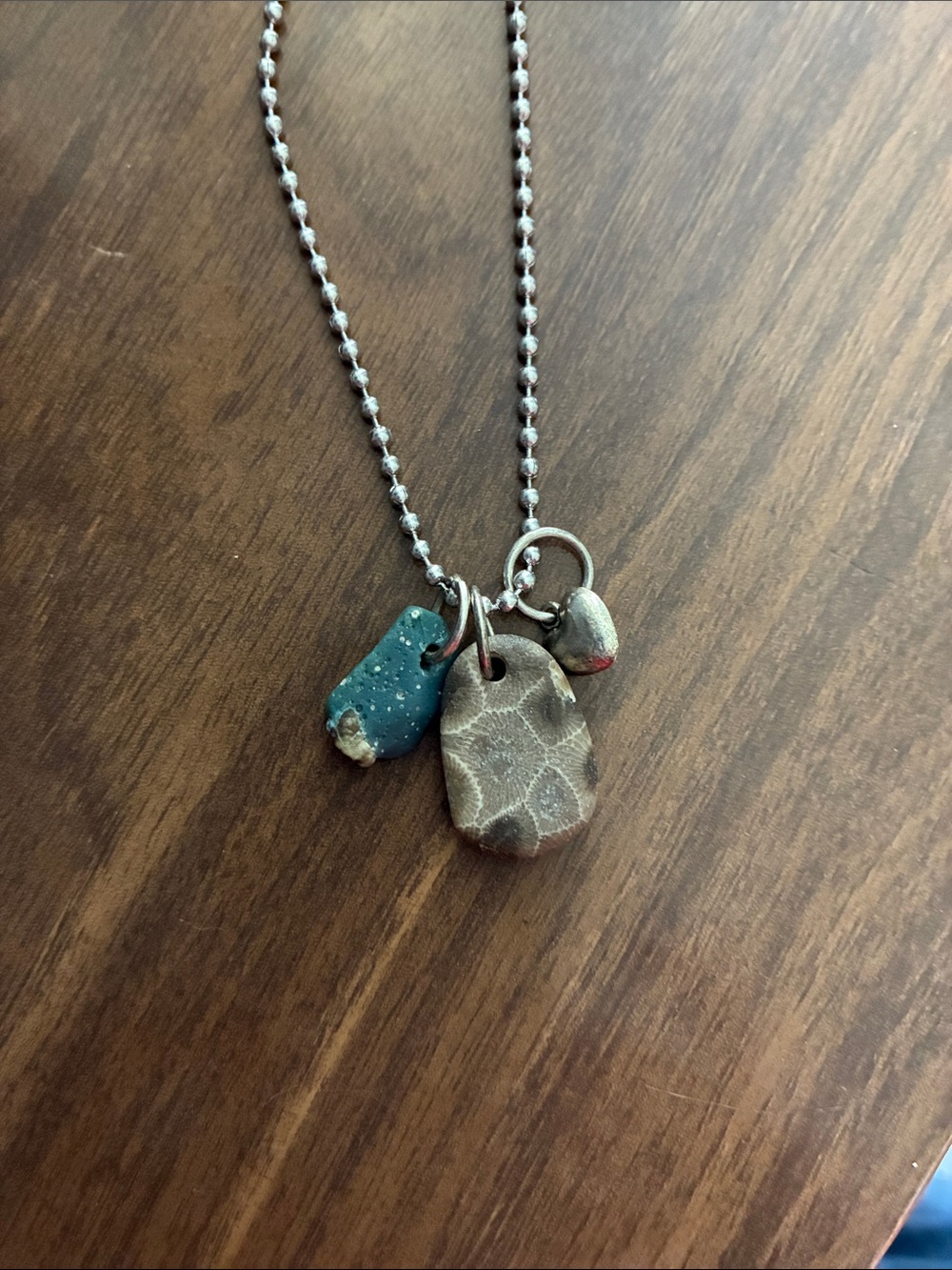 Necklace with Petoskey and Blue Leelanau  Stone from Traverse City